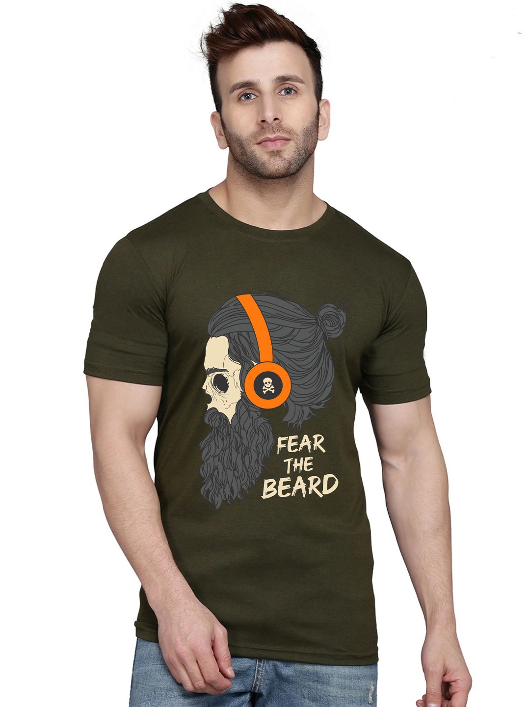

SLOWLORIS Bio Wash Graphic Printed Cotton T-Shirt, Olive
