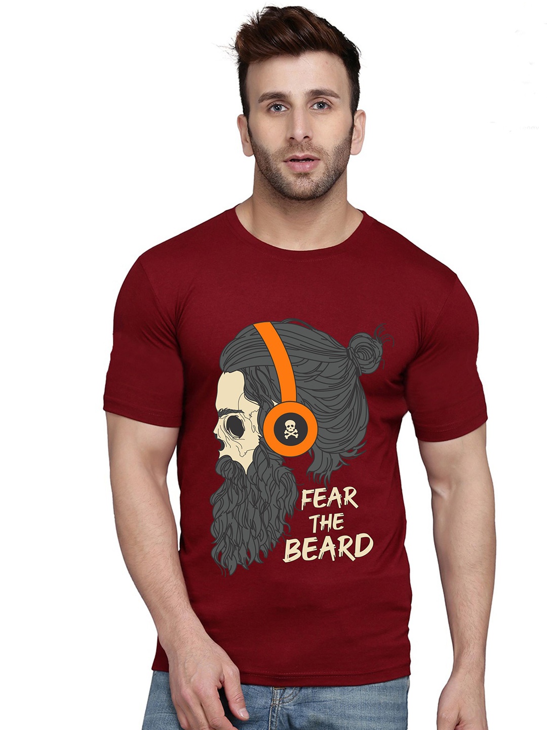 

SLOWLORIS Bio Wash Graphic Printed Cotton T-Shirt, Maroon