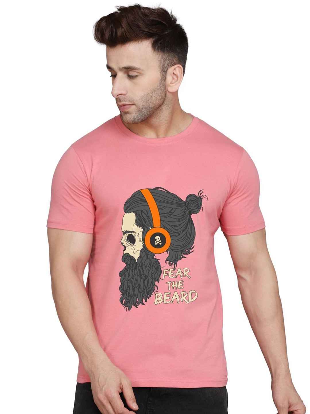 

SLOWLORIS Bio Wash Graphic Printed Cotton T-Shirt, Peach