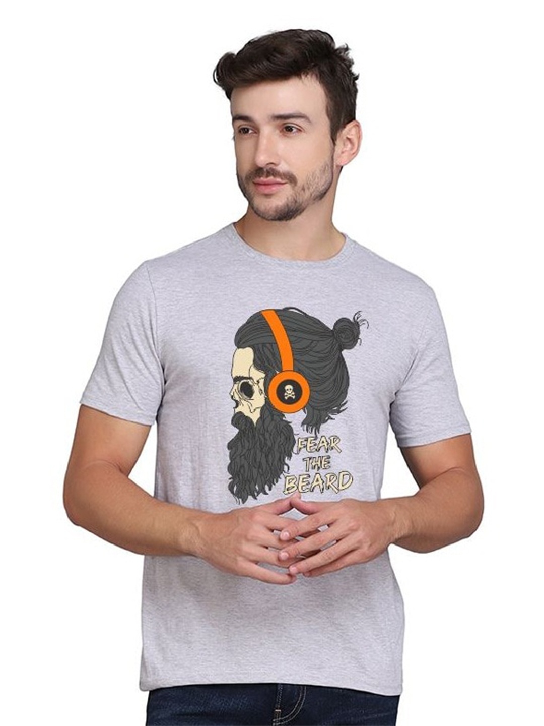

SLOWLORIS Bio Wash Graphic Printed Cotton T-Shirt, Grey