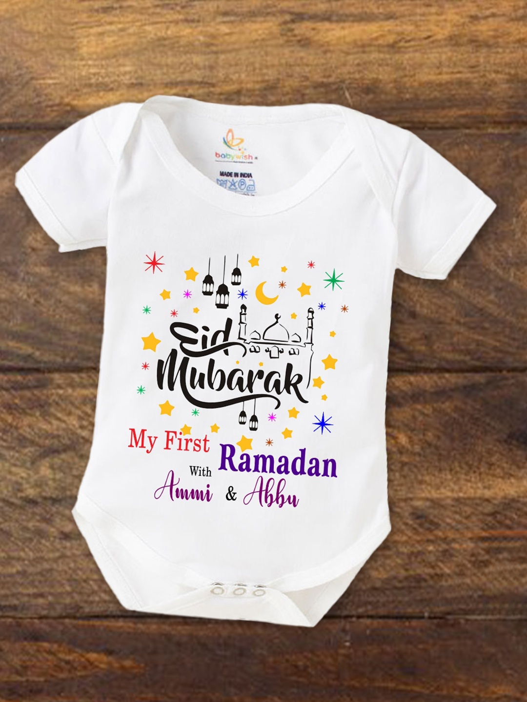 

Babywish Infants Eid Printed Cotton Bodysuits, White