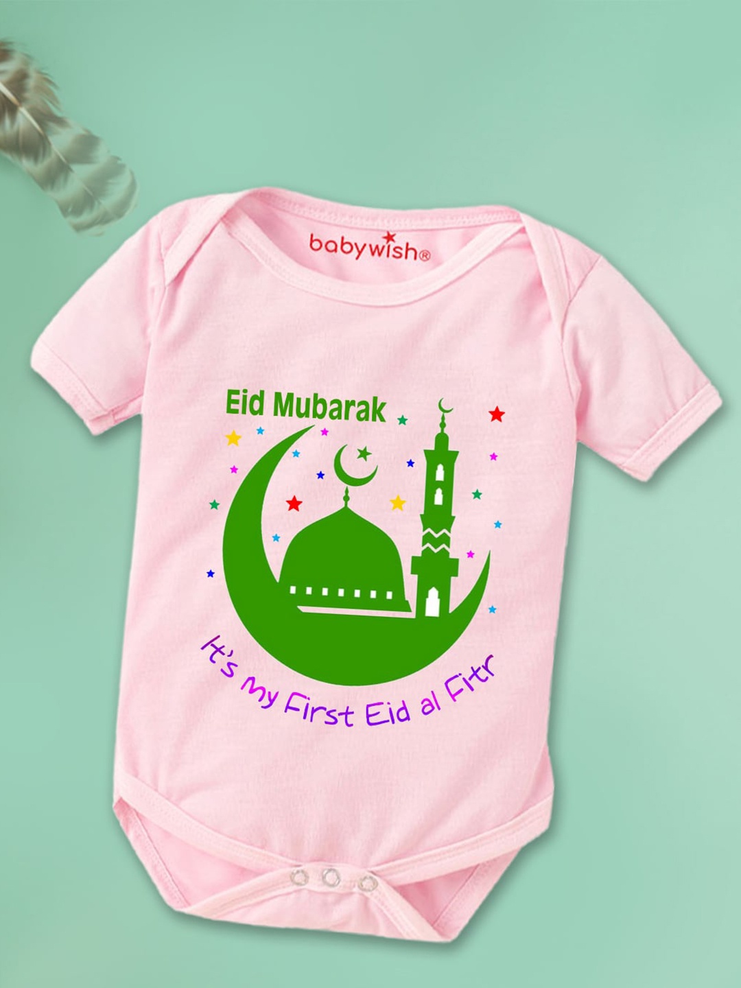 

Babywish Infants Eid Printed Cotton Bodysuits, Pink