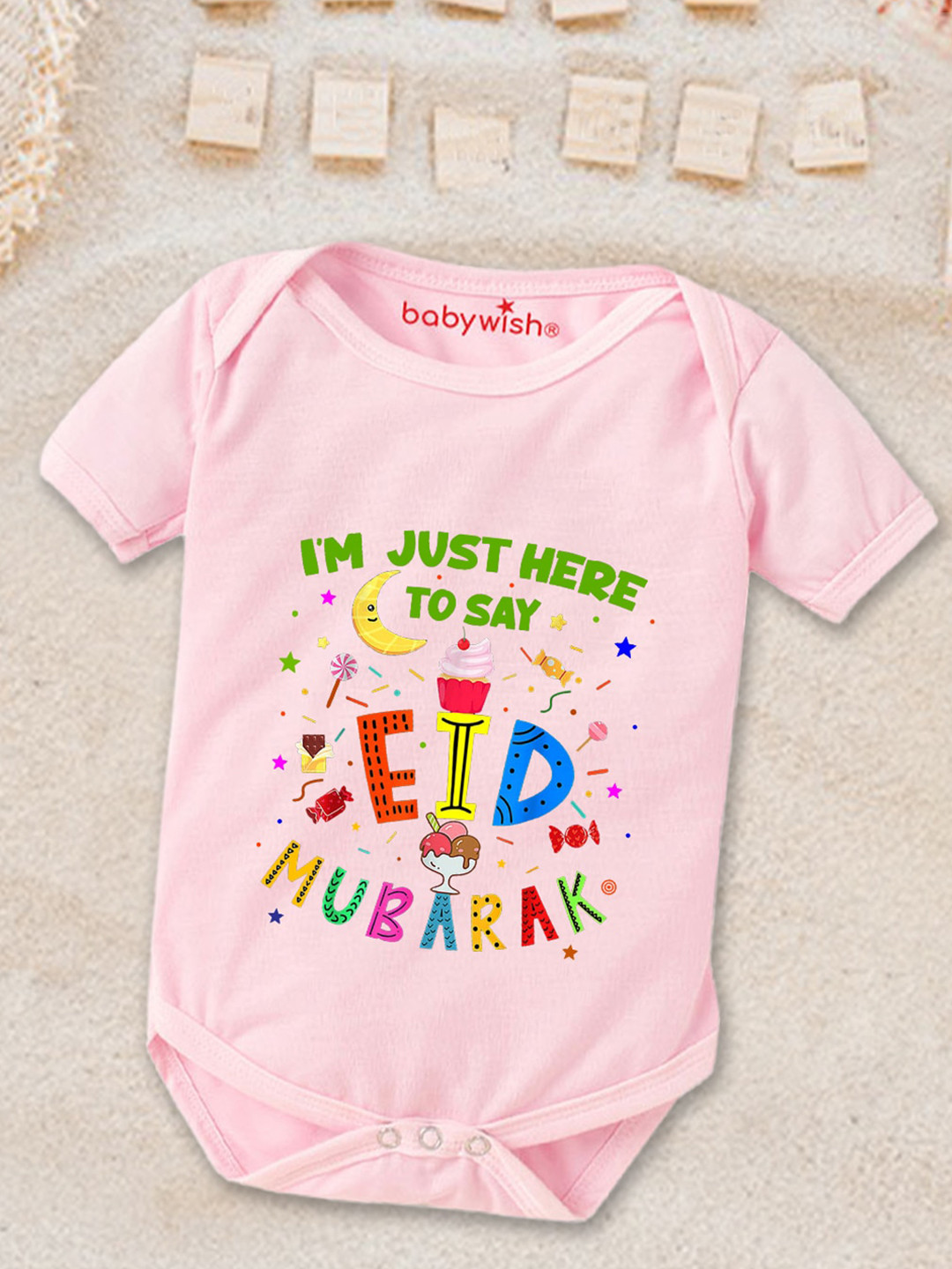 

Babywish Infants Eid Printed Cotton Bodysuit, Pink