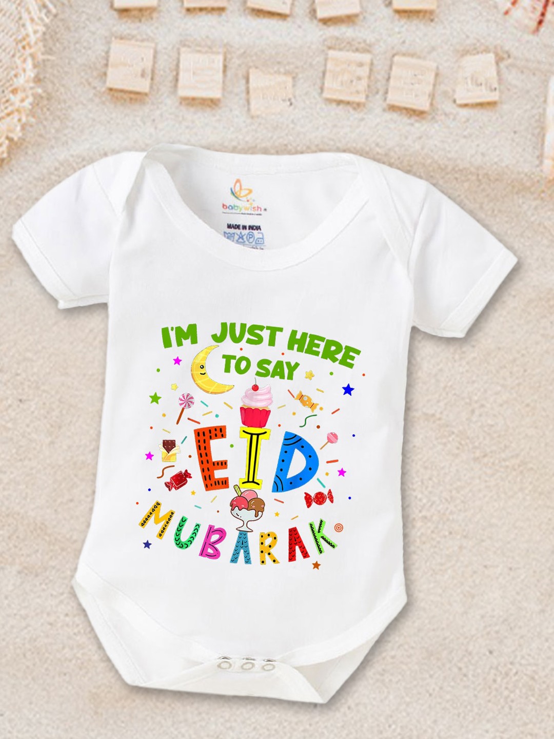 

Babywish Infants Eid Printed Cotton Bodysuit, White
