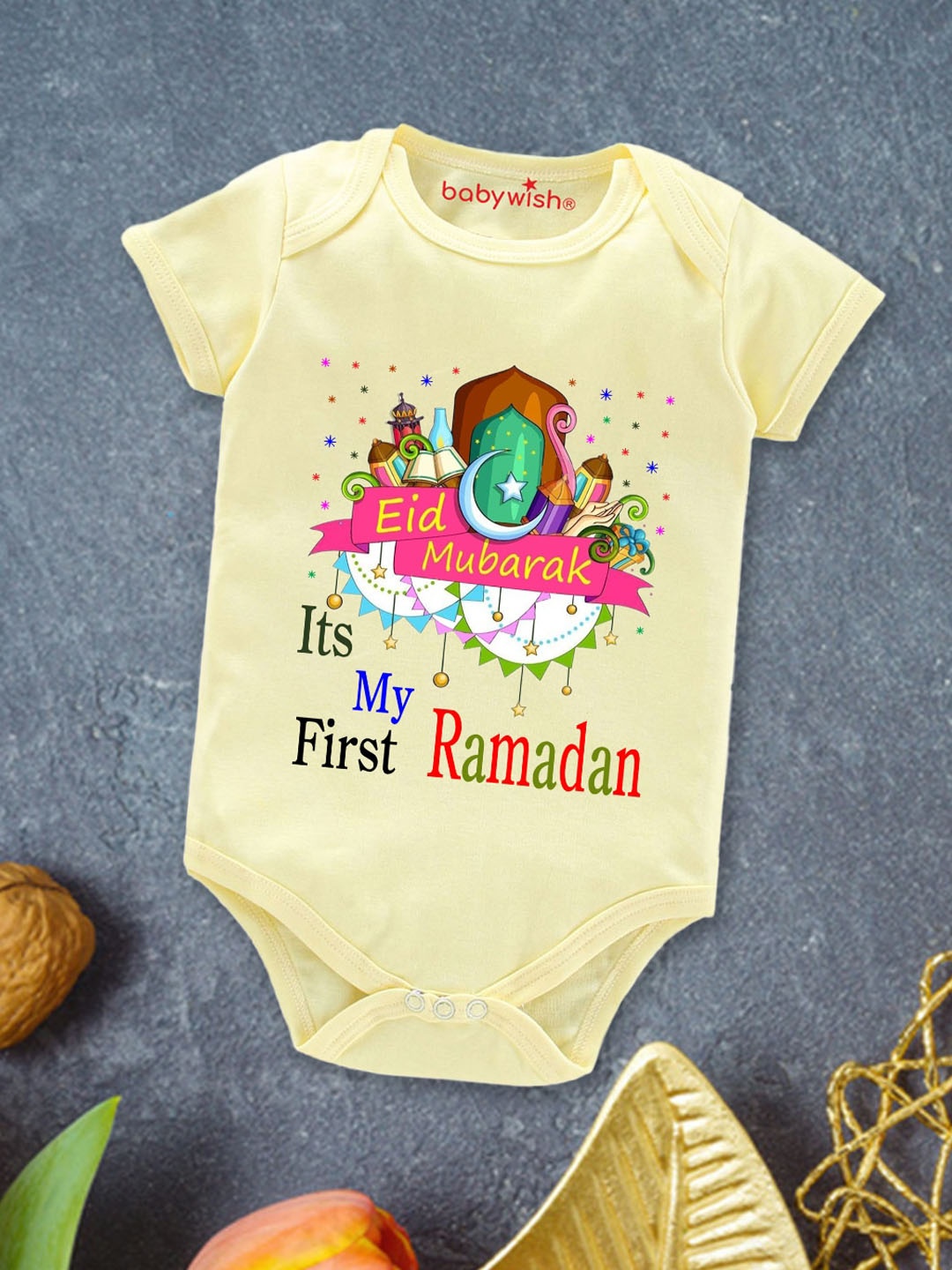 

Babywish Infants Eid Printed Cotton Bodysuit, Yellow