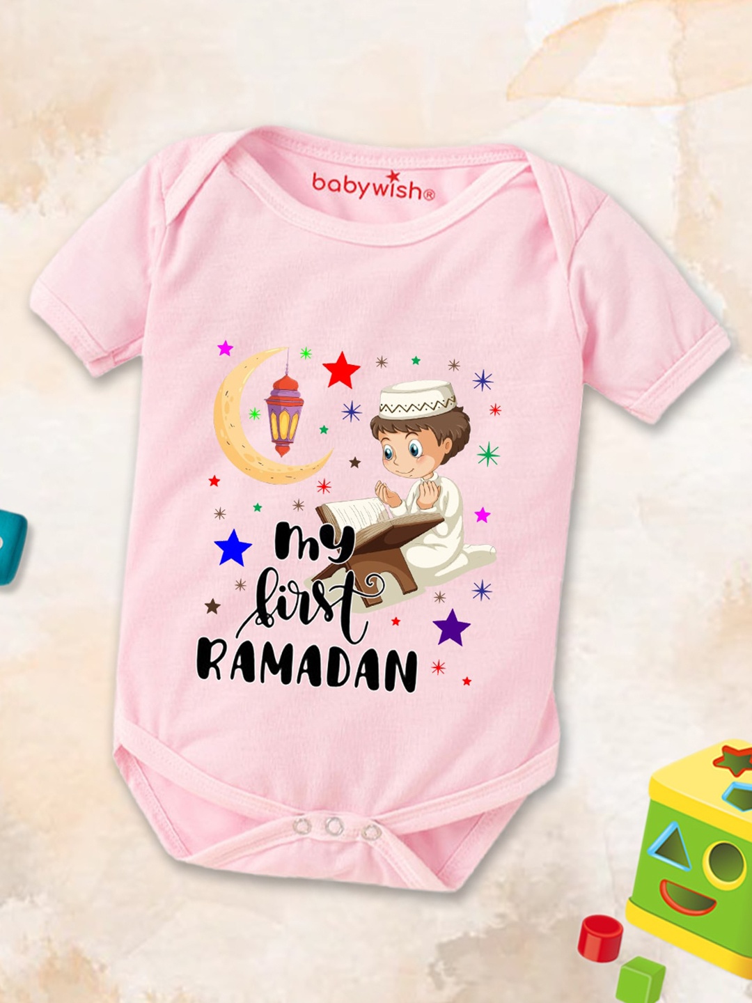 

Babywish Infants Eid Printed Cotton Bodysuit, Pink