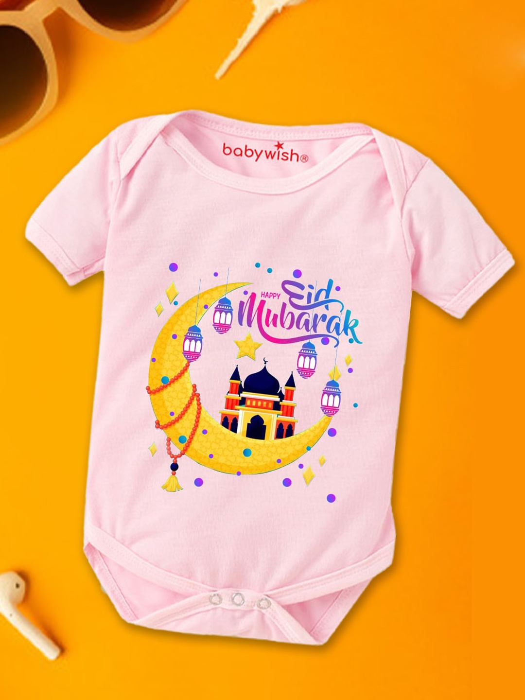 

Babywish Infants Eid Printed Cotton Rompers, Pink