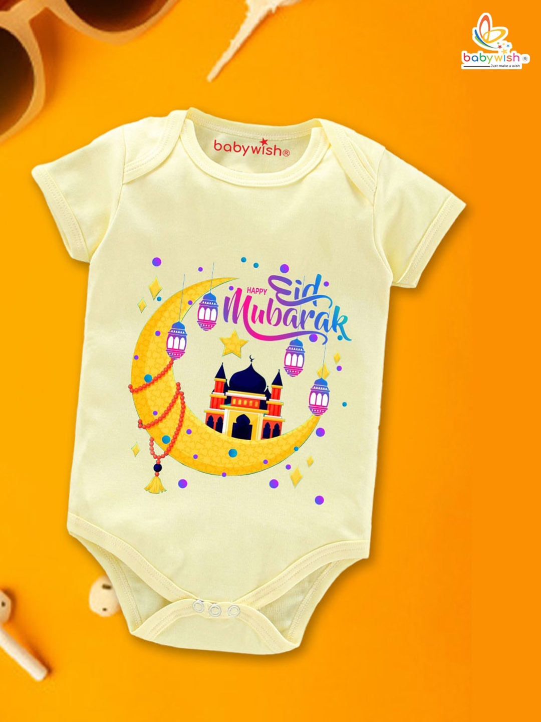 

Babywish Infants Eid Printed Cotton Rompers, Yellow