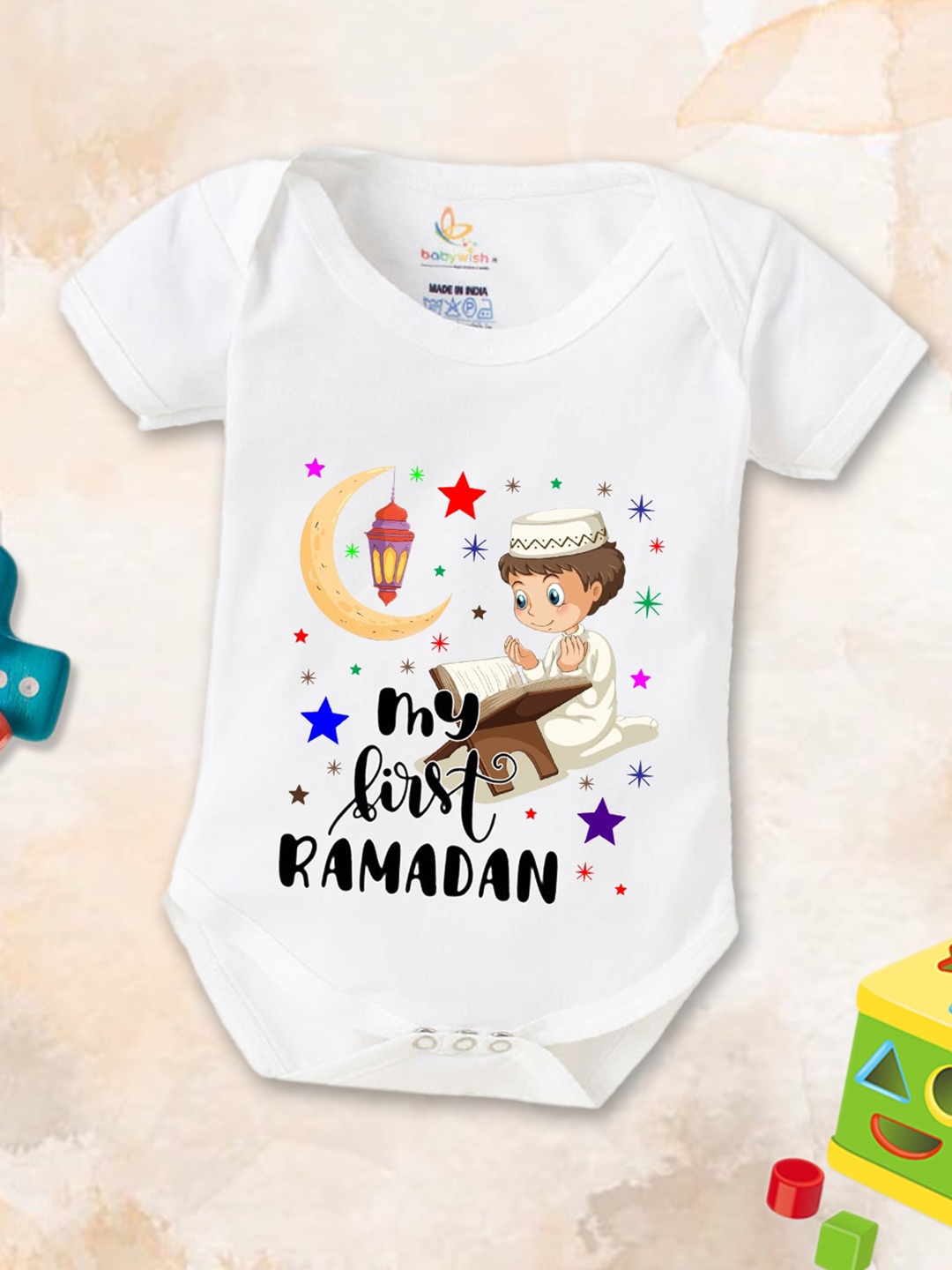 

Babywish Infants Eid Printed Cotton Bodysuit, White
