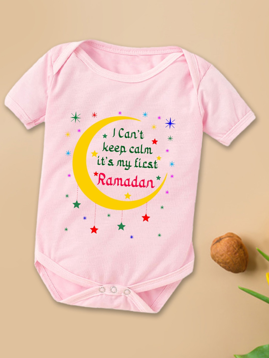 

Babywish Infants Eid Printed Cotton Bodysuit, Pink