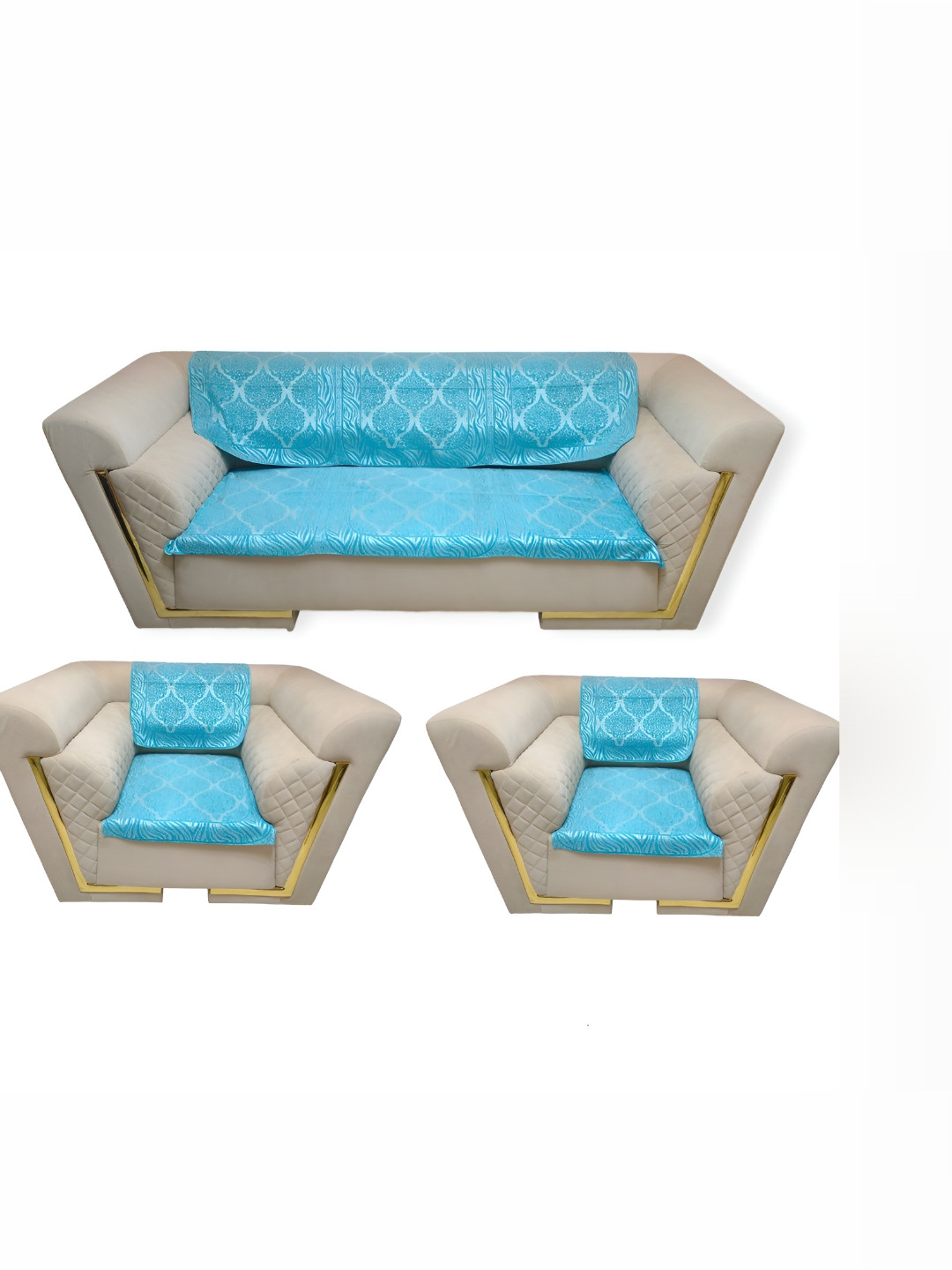 

MONKDECOR Teal & Grey 6 Pcs Velvet Sofa Cover