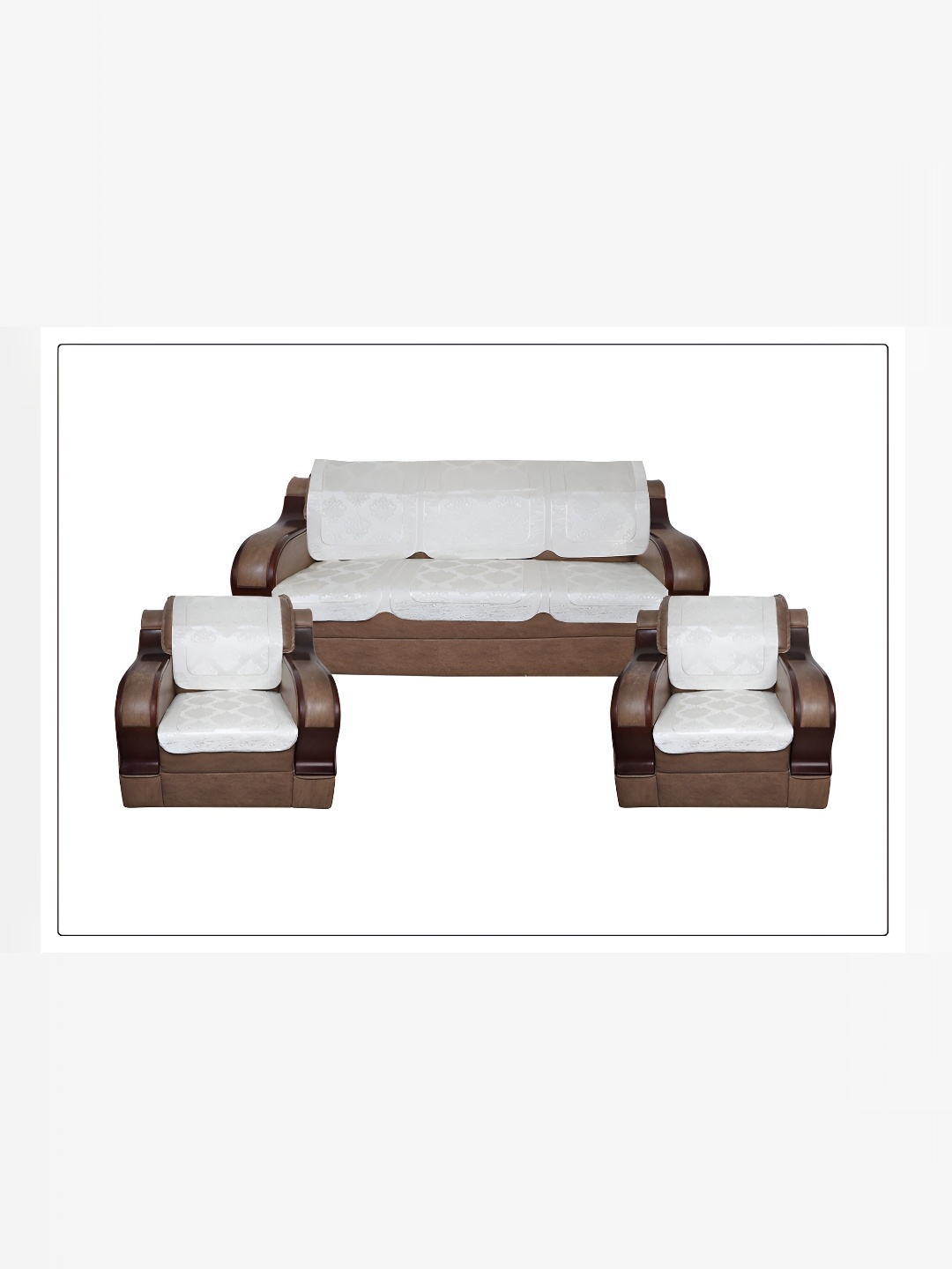 

MONKDECOR White 6 Pcs Printed Velvet Sofa Cover