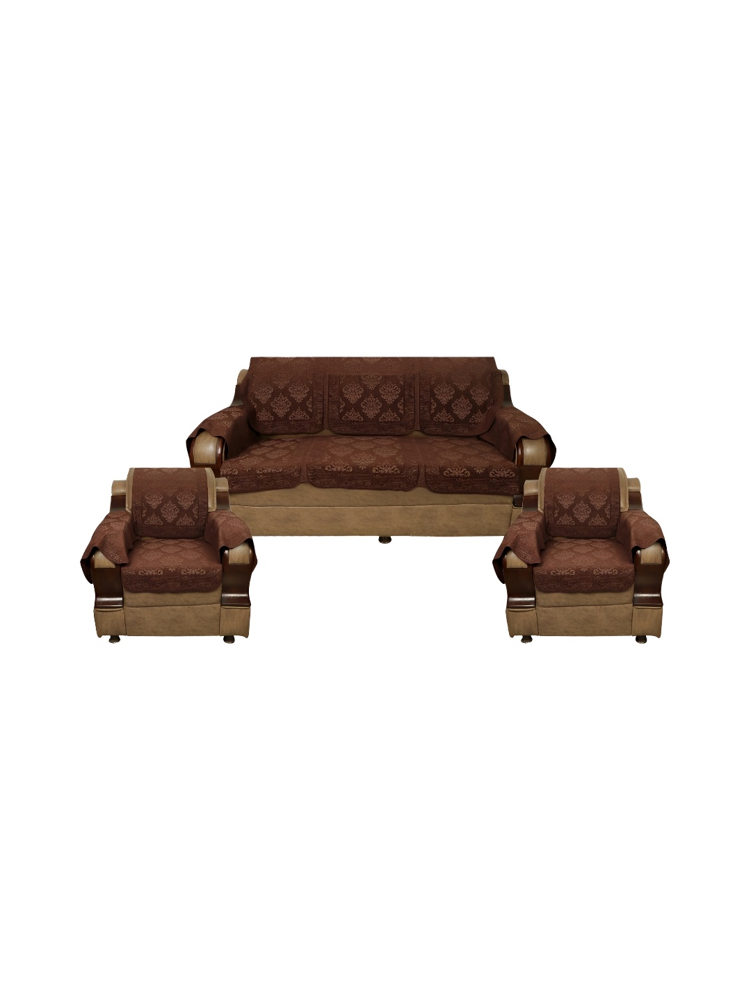 

MONKDECOR Brown 12 Pcs Printed Velvet Sofa Cover With Arms