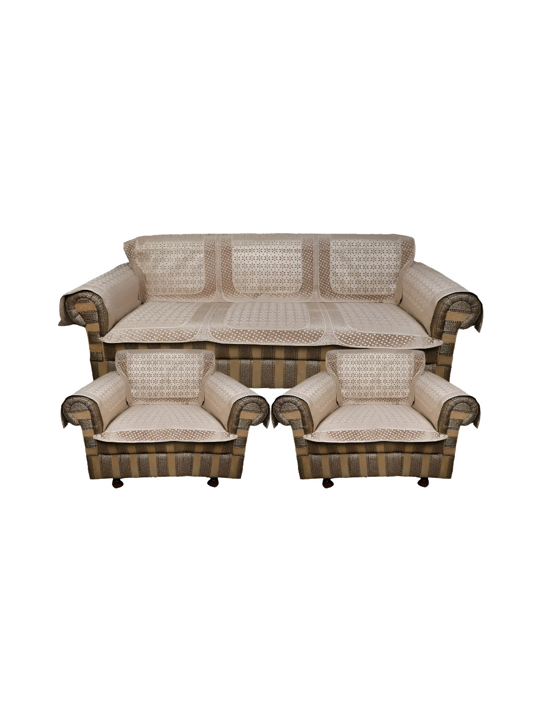 

MONKDECOR Beige 12 Pcs Printed Velvet Sofa Cover With Arms
