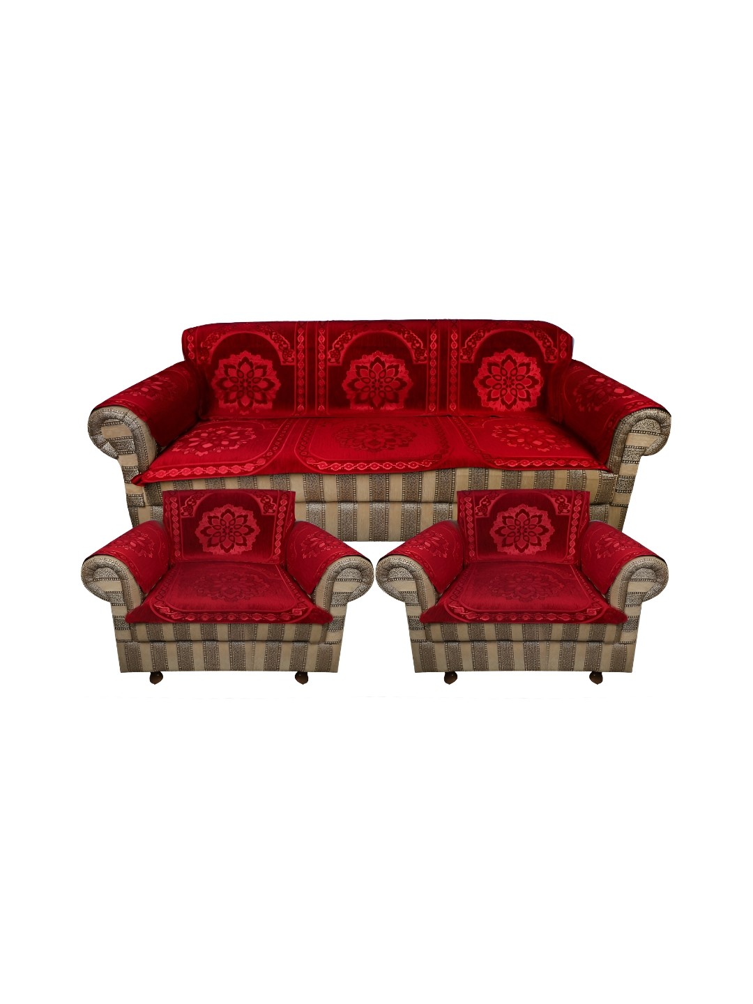 

MONKDECOR Maroon 12 Pcs Printed Velvet Sofa Cover With Arms