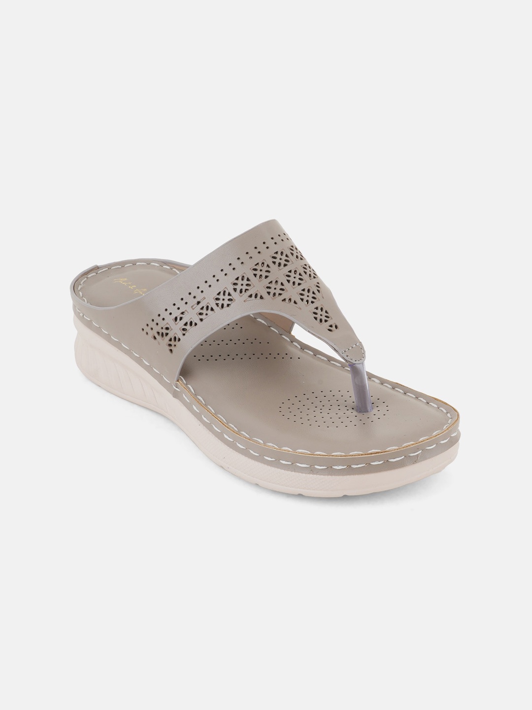 

Mast & Harbour Grey Textured Open Toe T-Straps Flats