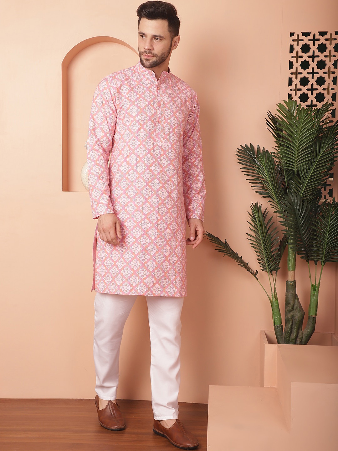 

Jompers Ethnic Motifs Printed Regular Kurta With Churidar, Peach