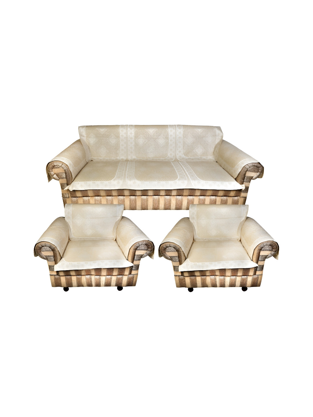 

TANLOOMS Cream-Coloured & Gold-Toned 12 Pcs Velvet 5 Seater Sofa Cover With Arms