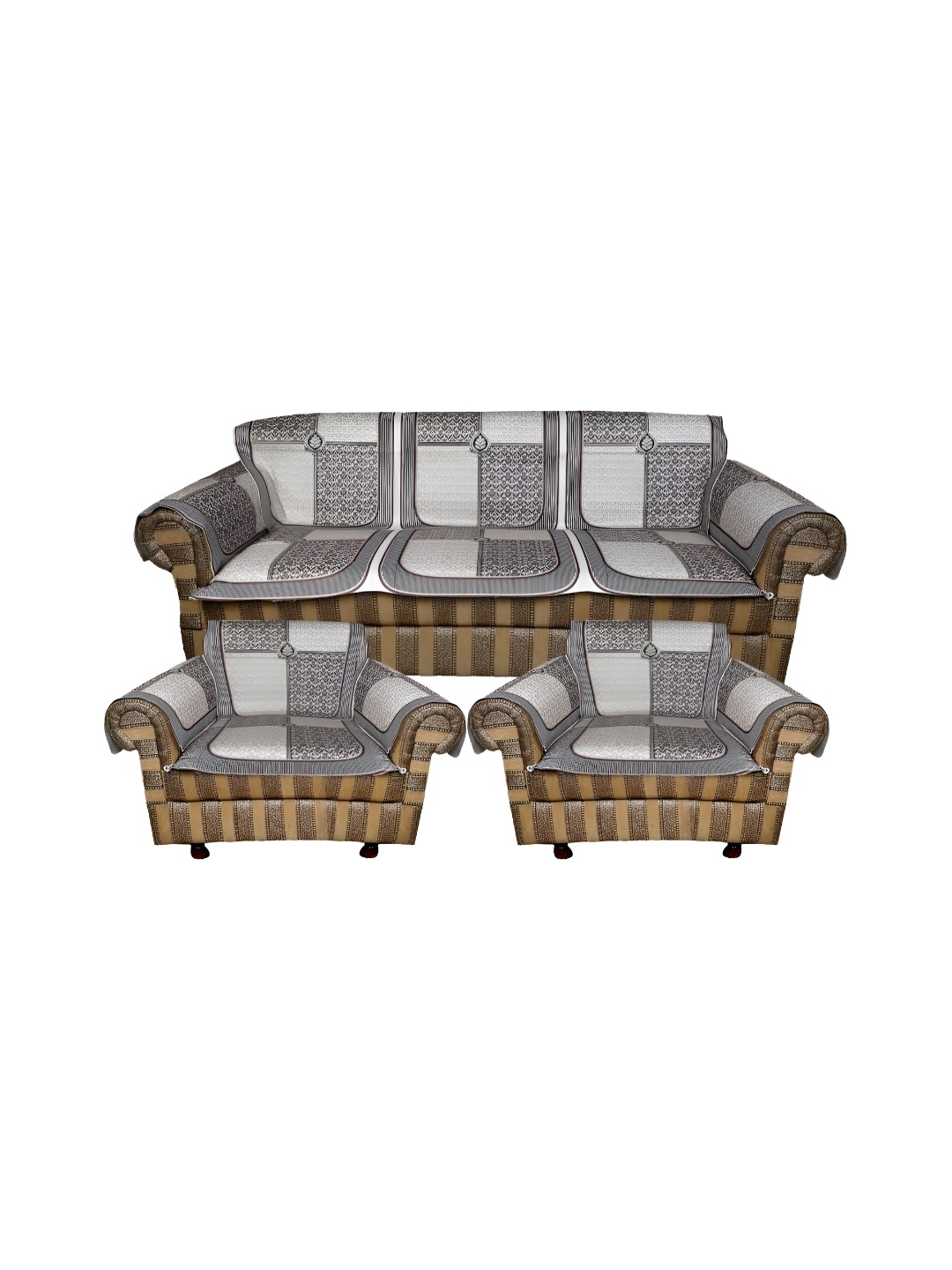 

TANLOOMS Brown & Black 12 Pcs Velvet 5 Seater Sofa Cover With Arms