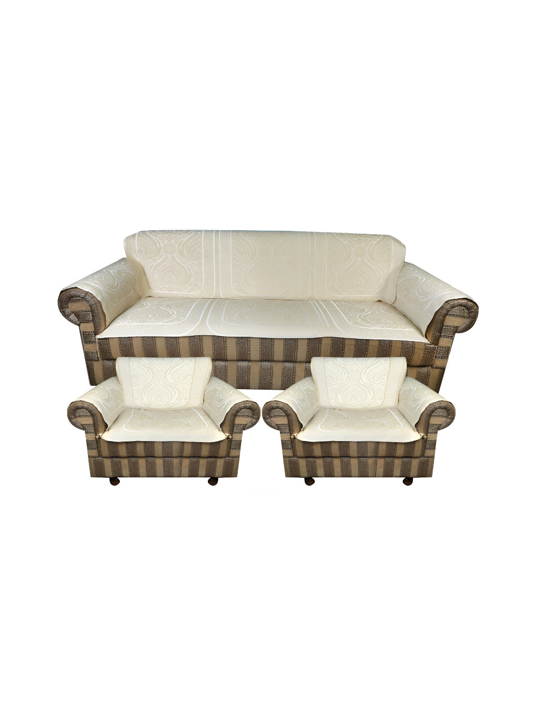 

TANLOOMS White & Brown 12 Pcs Velvet 5 Seater Sofa Cover With Arms