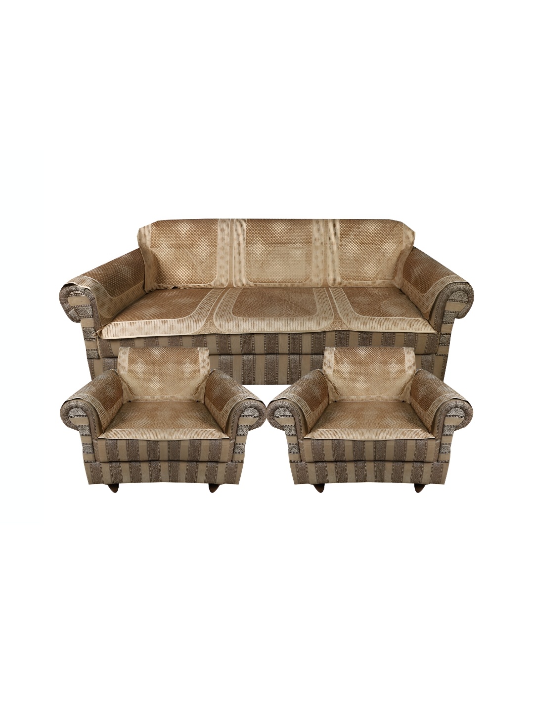 

TANLOOMS Gold-Toned & White 12 Pcs Printed Velvet 5 Seater Sofa Cover With Arms