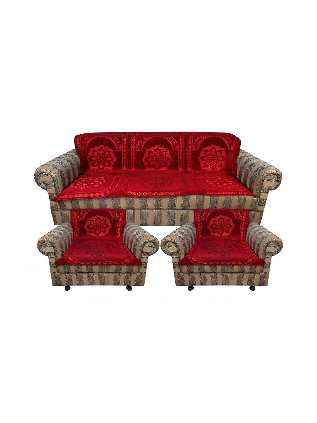 

TANLOOMS Maroon 6 Pcs Velvet 5 Seater Sofa Cover
