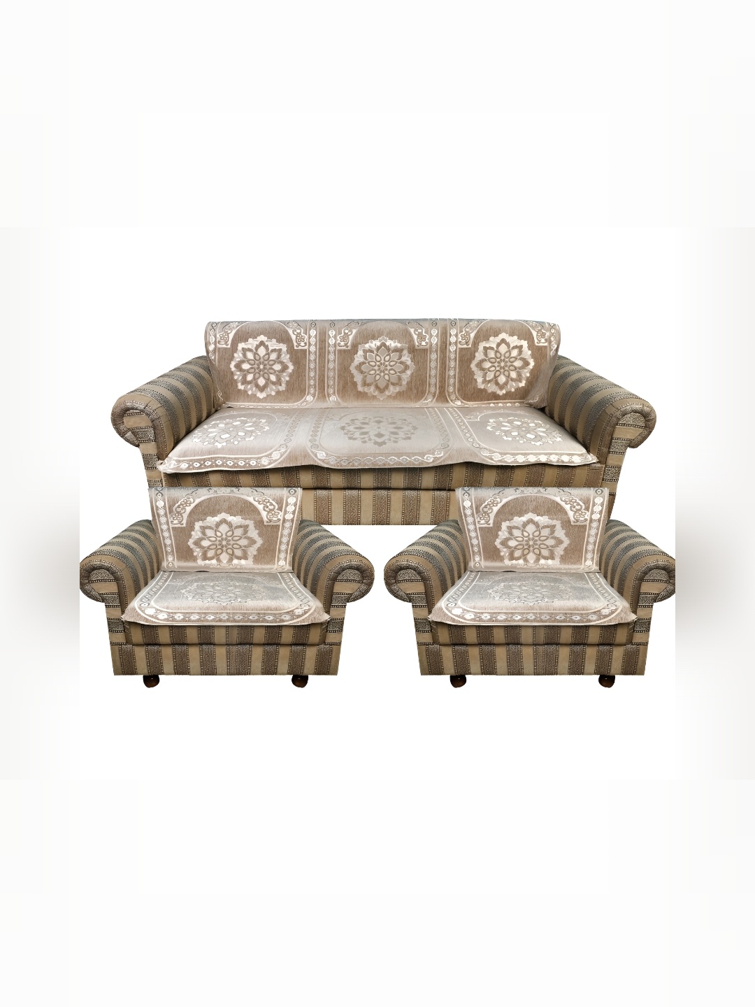 

TANLOOMS Beige & Grey 6 Pcs Printed Velvet 5 Seater Sofa Cover