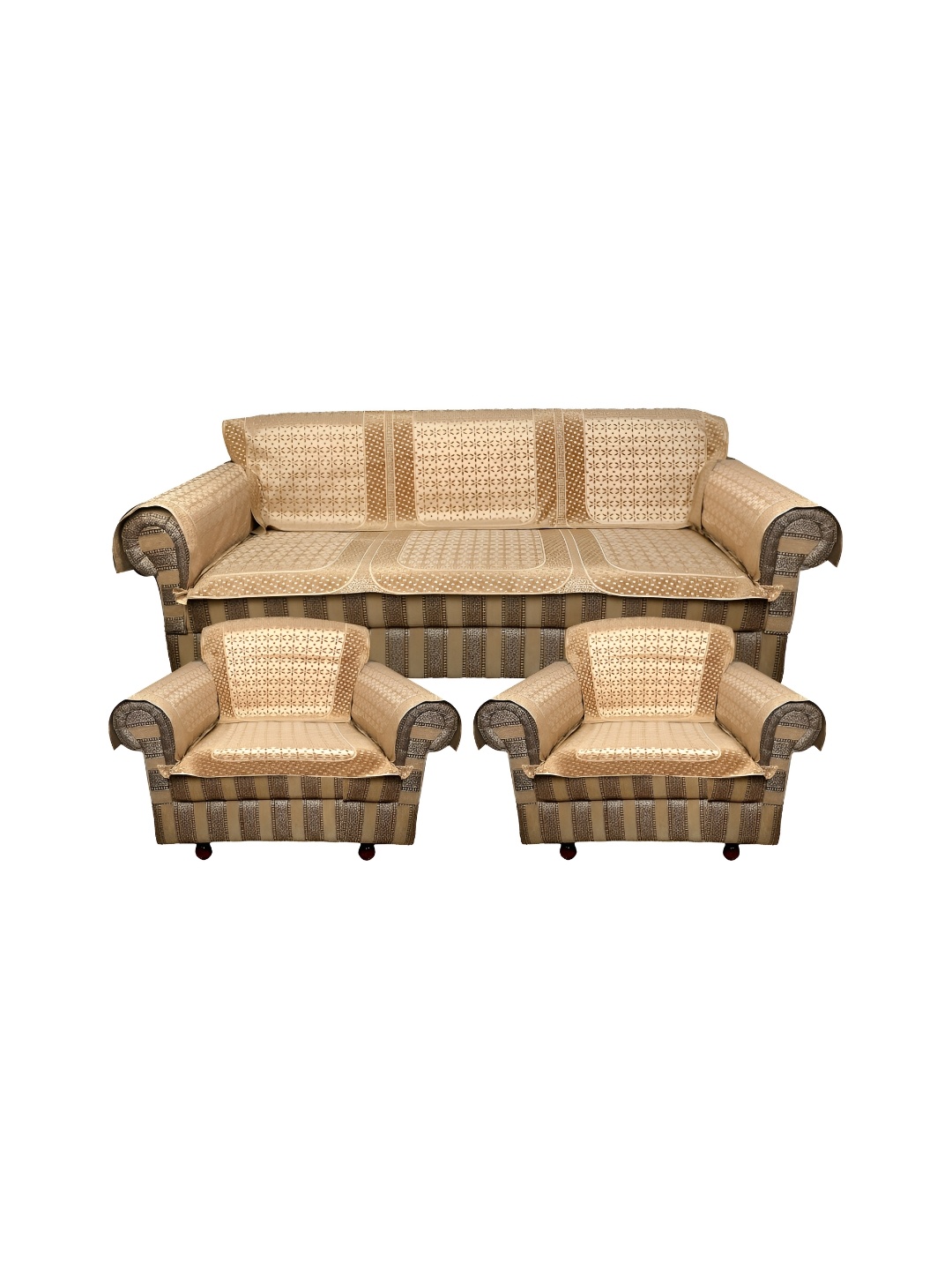 

TANLOOMS Gold-Toned 12 Pieces Velvet 5 Seater Sofa Cover With Arms