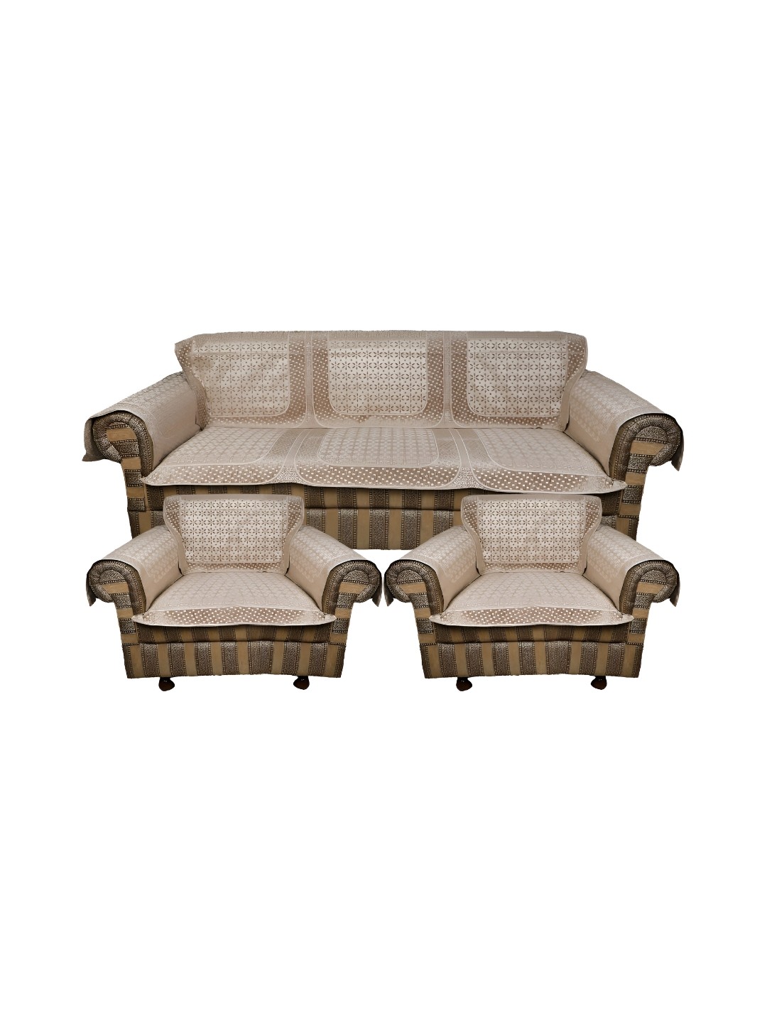 

TANLOOMS Beige 12 Pcs Velvet 5 Seater Sofa Cover With Arms