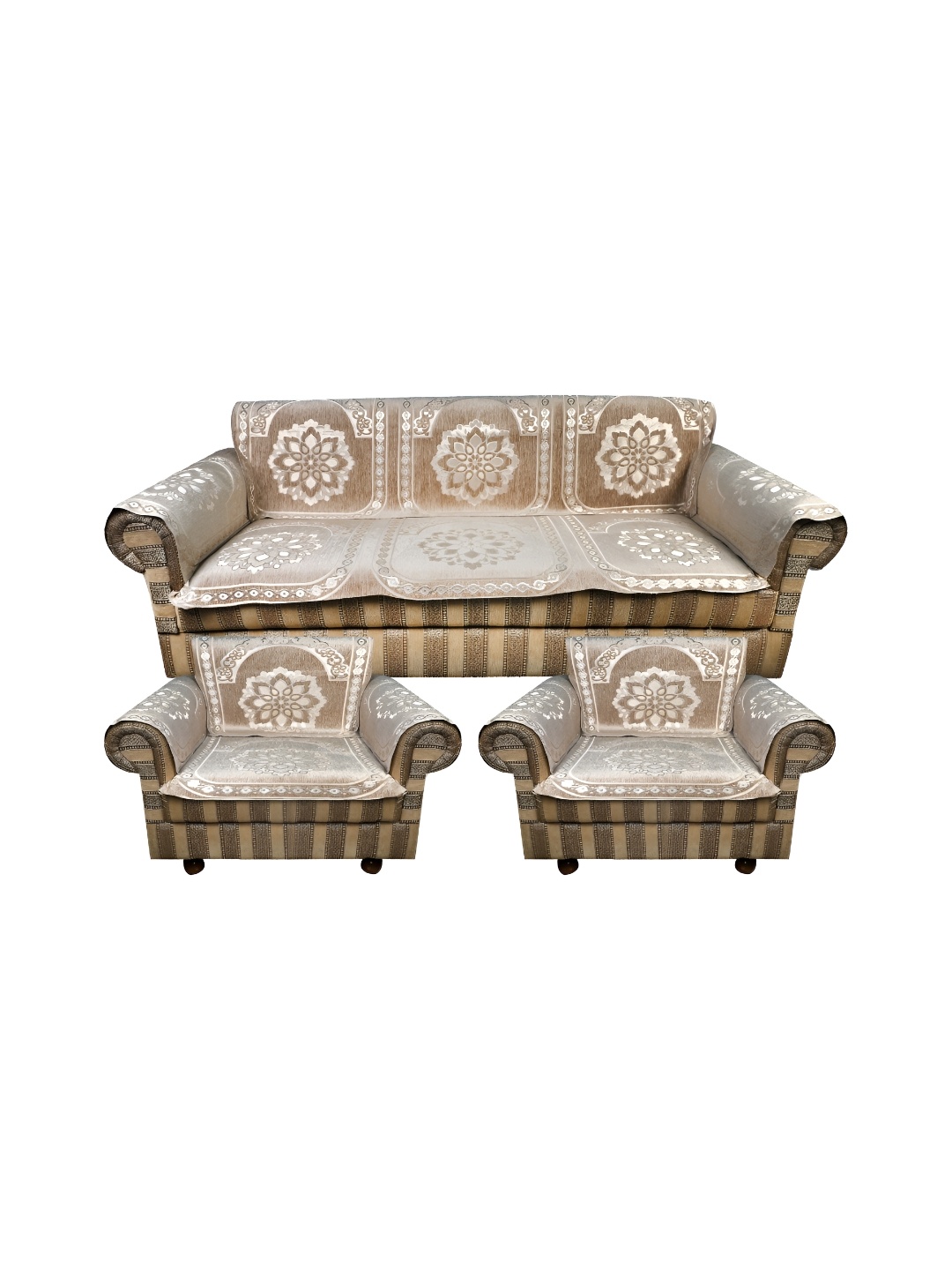 

TANLOOMS Beige & Silver-Toned 12 Pcs Velvet 5 Seater Sofa Cover With Arms