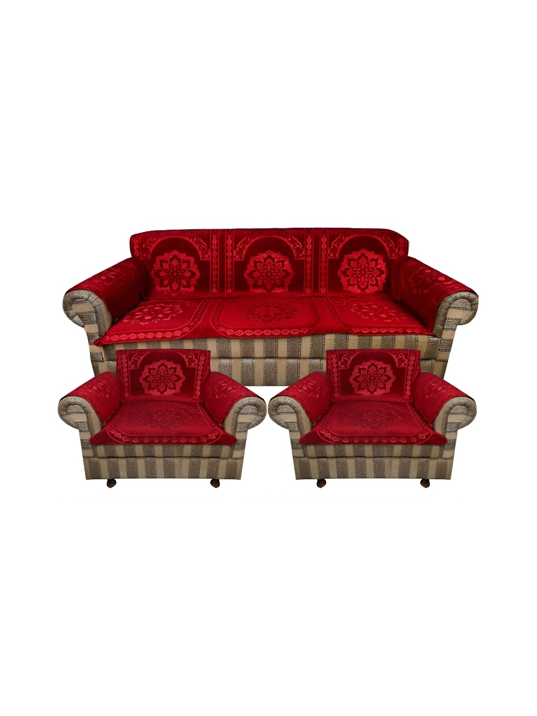 

TANLOOMS Maroon & Red 12 Pcs Velvet 5 Seater Sofa Cover With Arms