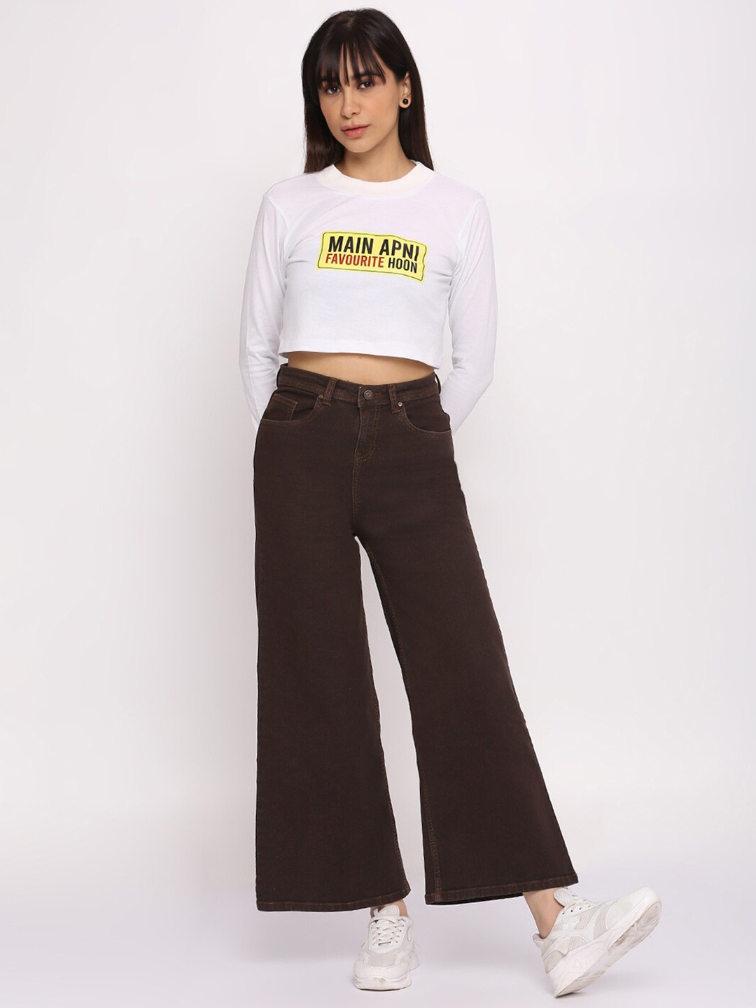 

Pink Guava Typography Printed Crop Pure Cotton Relaxed Fit T-shirt, White