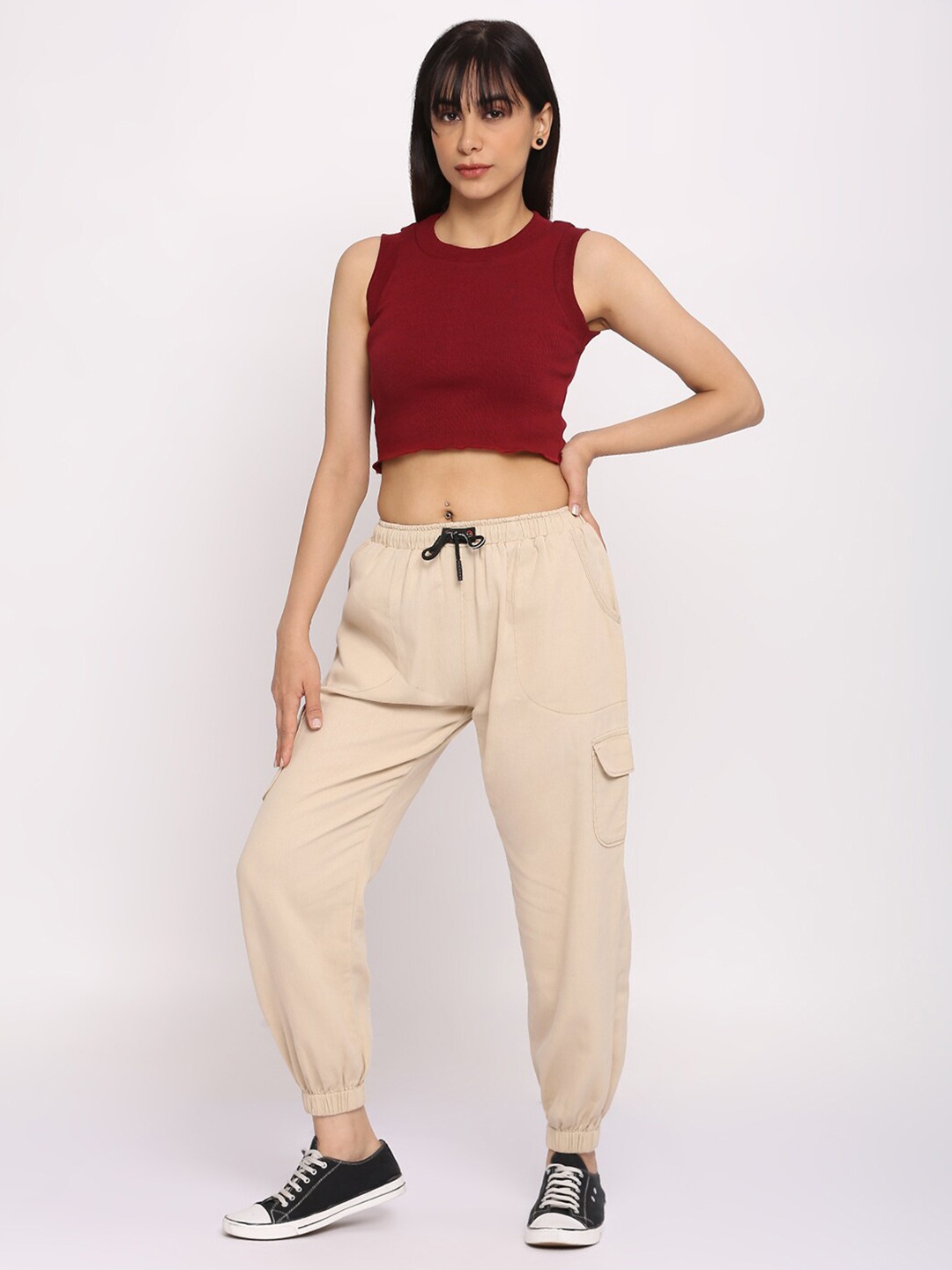

Pink Guava Sleeveless Cotton Slim Fit Crop T shirt, Maroon