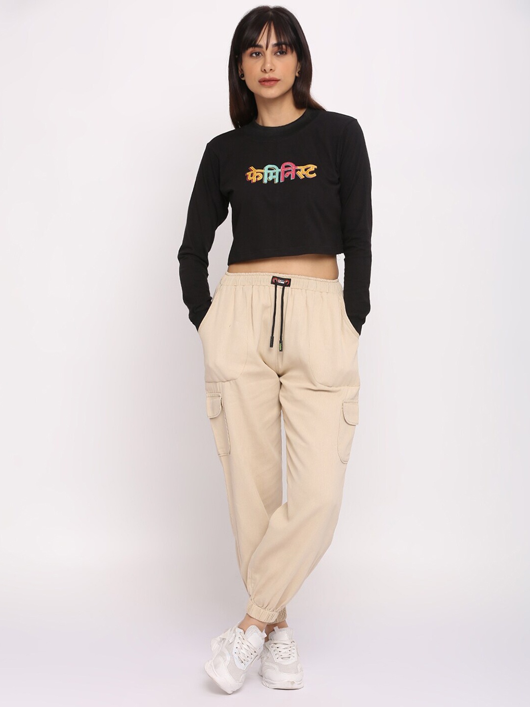 

Pink Guava Typography Printed Crop Pure Cotton T-shirt, Black