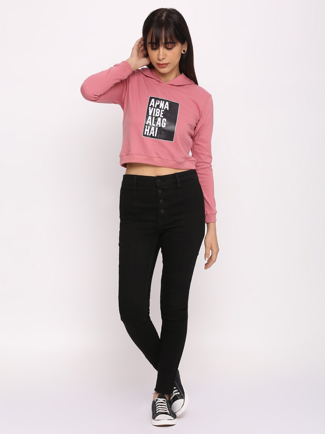 

Pink Guava Typography Printed Cotton Crop T-shirt