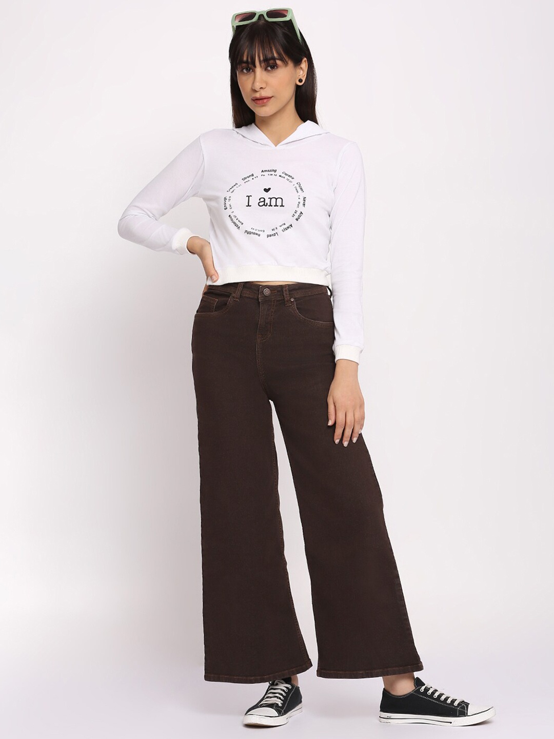 Pink Guava Typography Printed Hooded Cotton Crop T-shirt, White