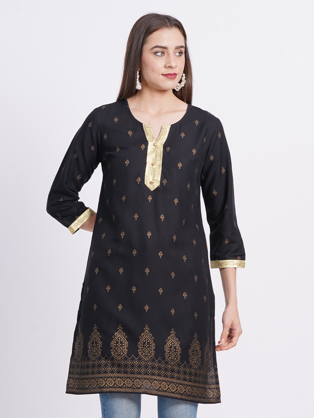 

VINISHAA KLOTHING Ethnic Printed Straight Kurti, Black