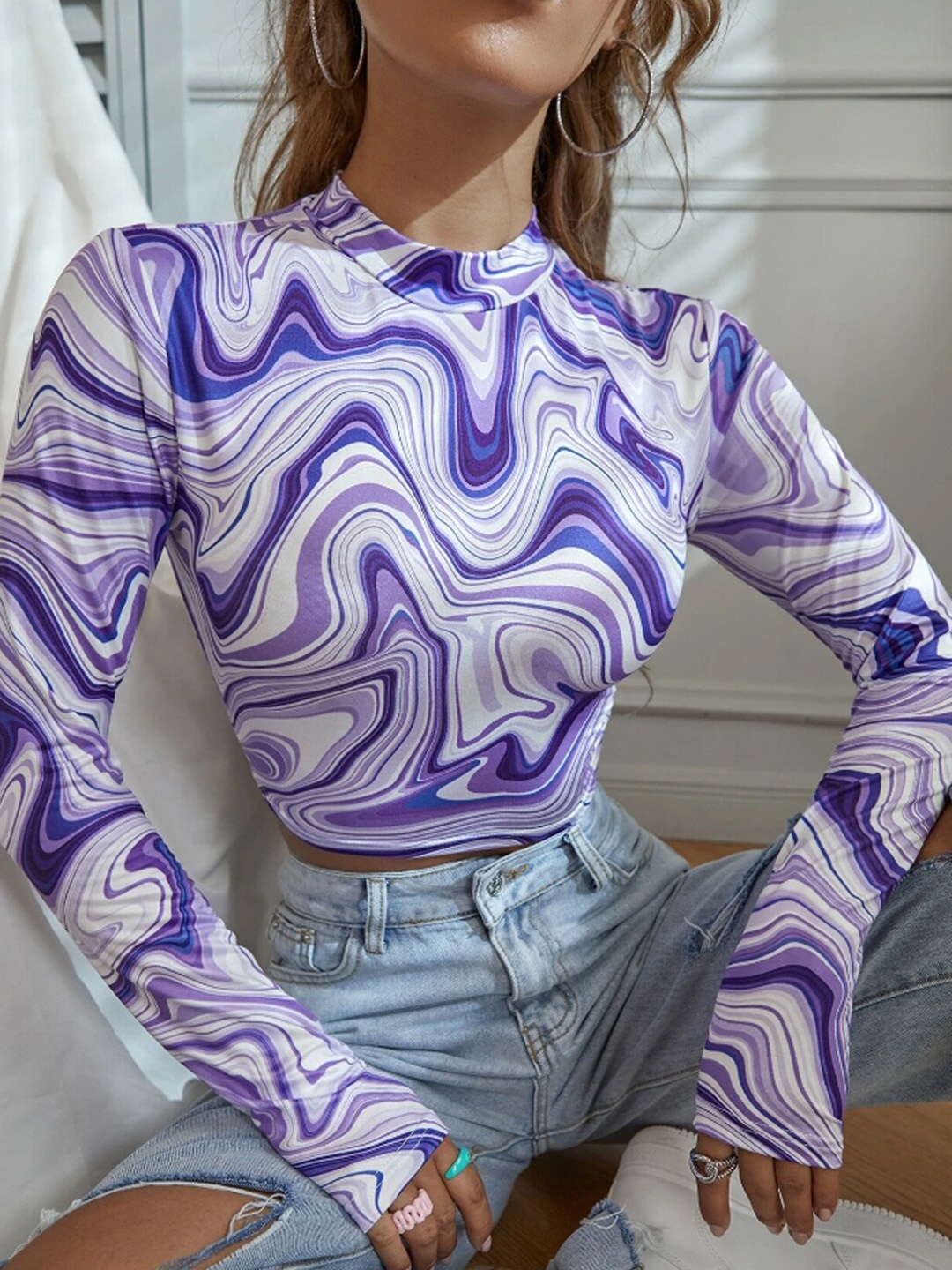 

BAESD Abstract Printed High Neck Top, White