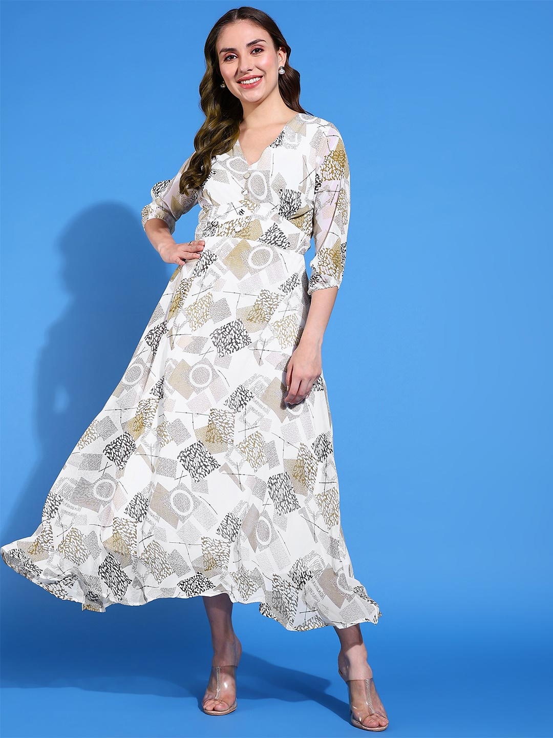 

BAESD Floral Printed Georgette Maxi Dress, White