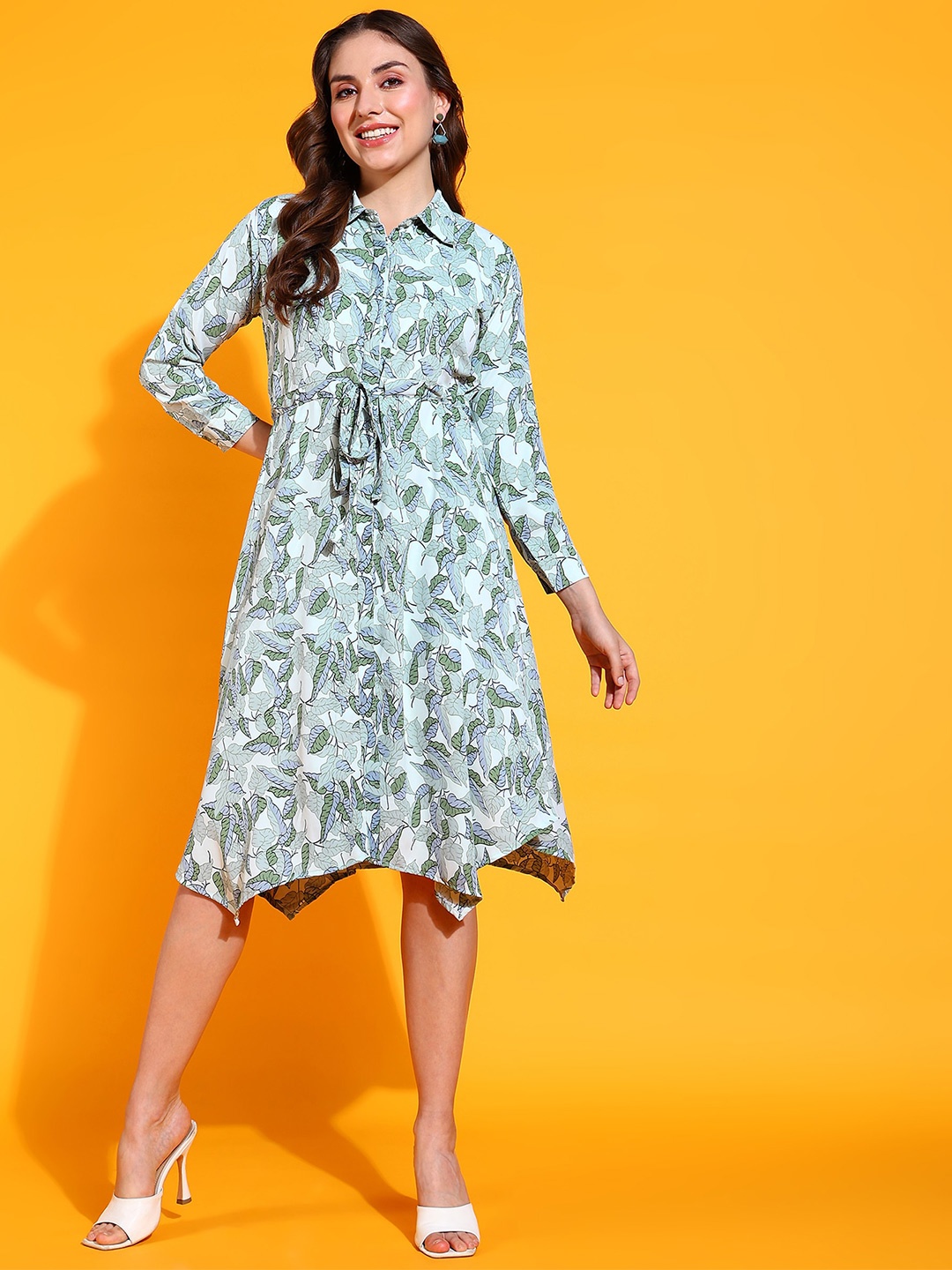 

BAESD Floral Printed Shirt Midi Dress, Green