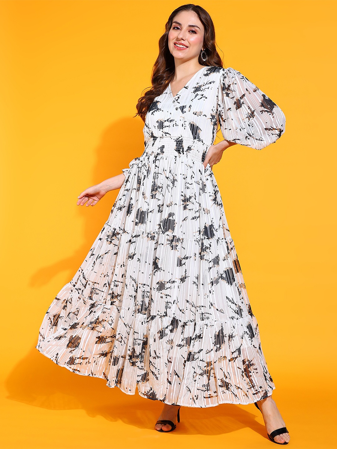 

BAESD V-Neck Floral Printed Maxi Dress, White