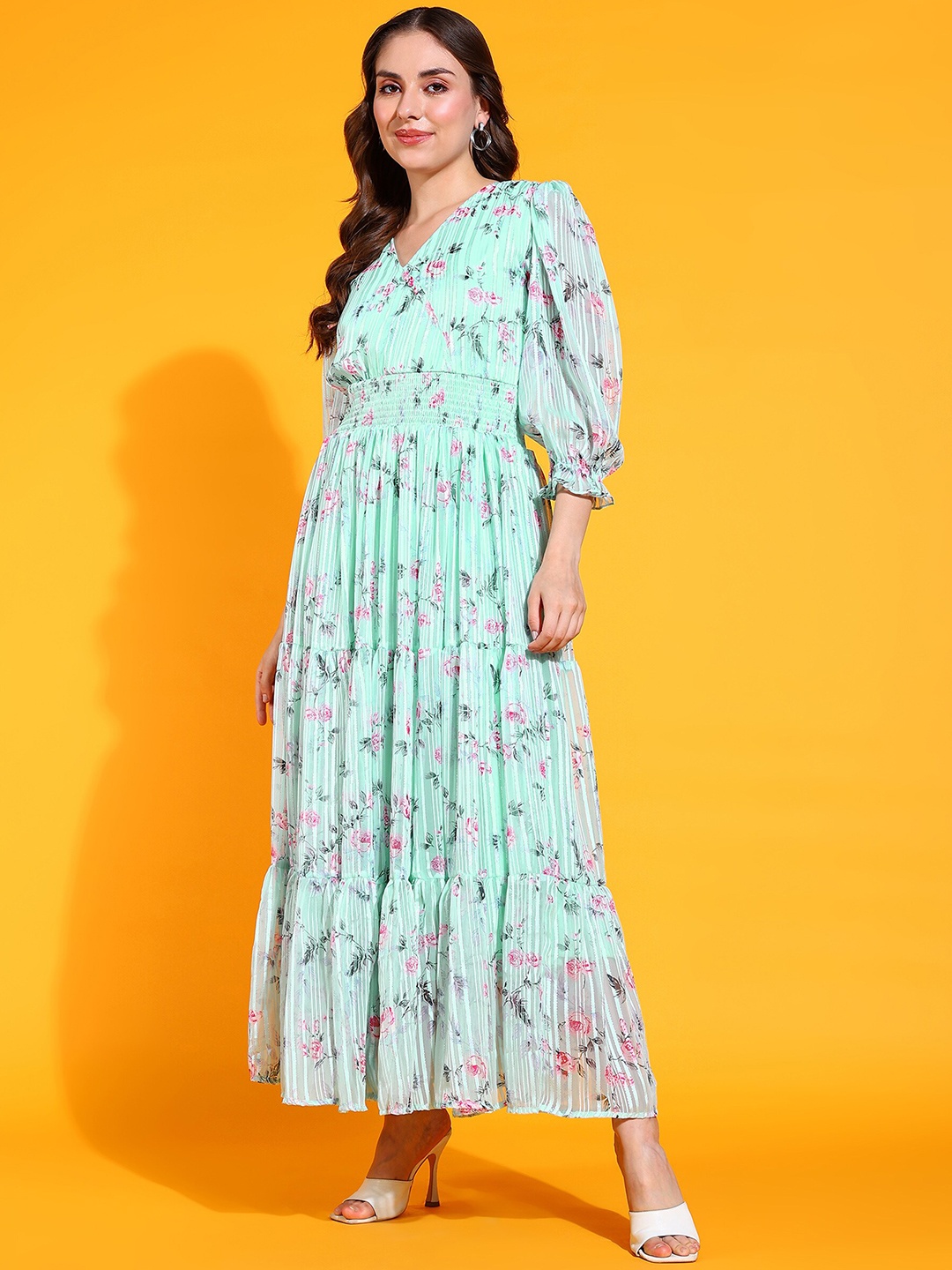 

BAESD Floral Printed V-Neck Maxi Dress, Green