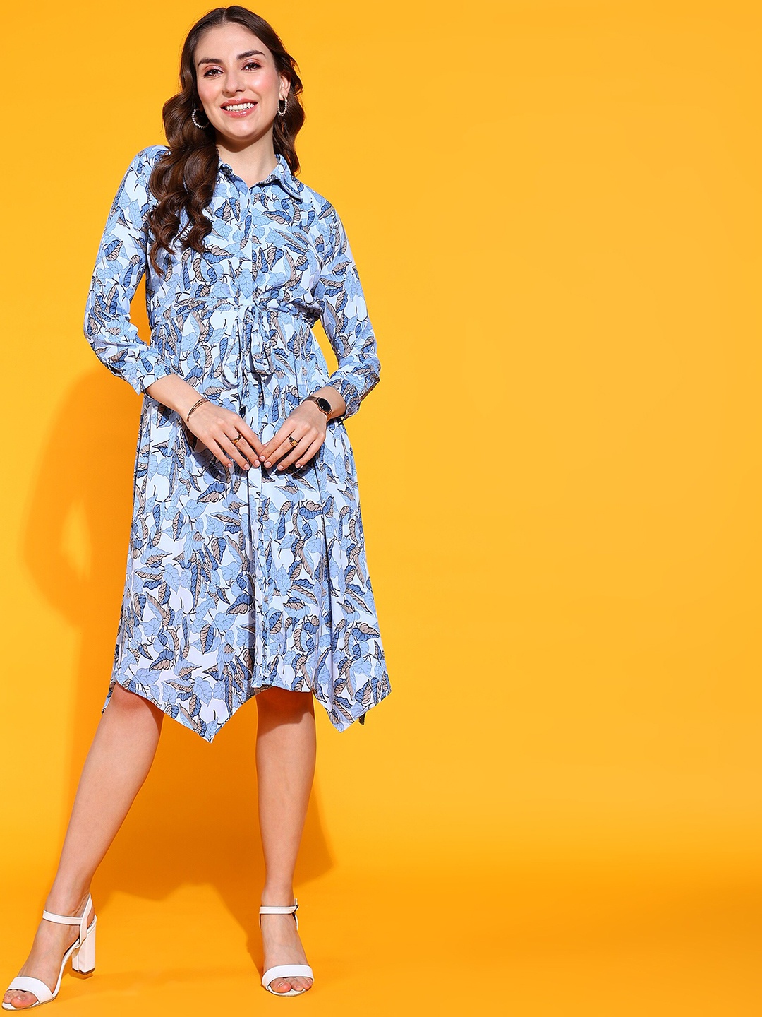 

BAESD Abstract Printed Shirt Collar Dress, Blue