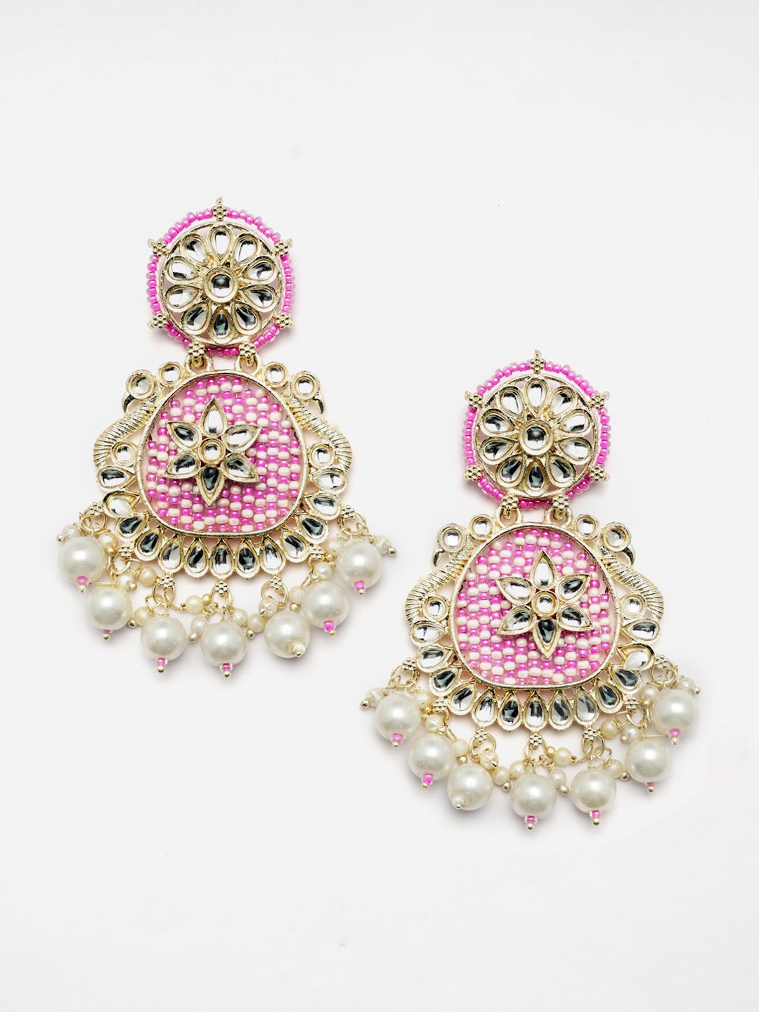 

Anouk Gold-Plated Kundan Studded & Pearl Beaded Drop Earrings