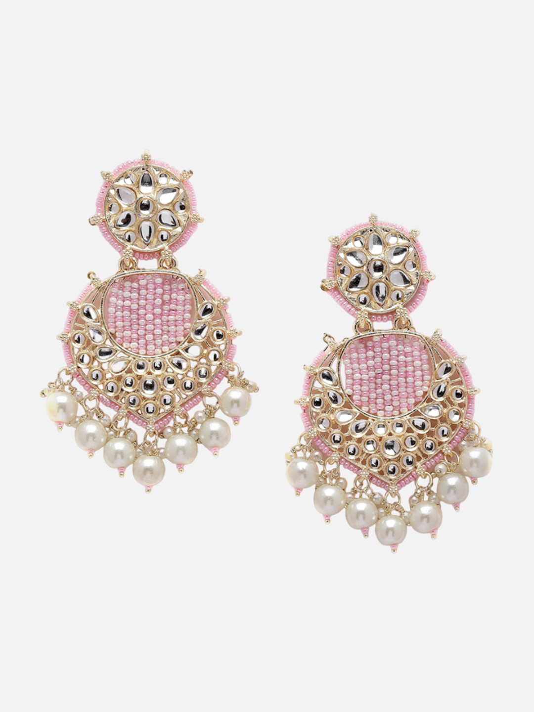 

Anouk Gold-Plated Kundan-Studded & Beaded Contemporary Drop Earrings