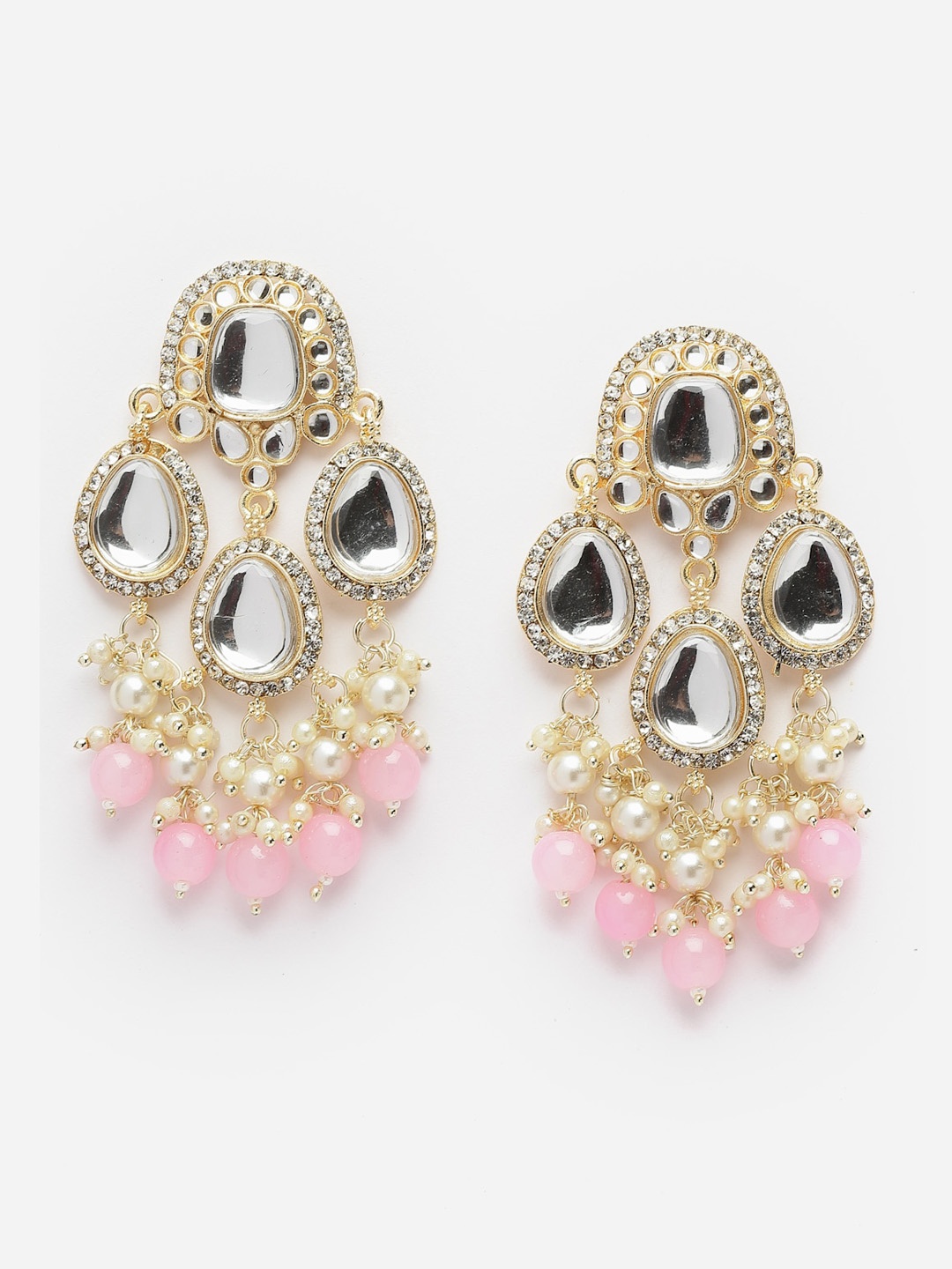 

Anouk Gold-Plated Kundan-Studded & Beaded Contemporary Drop Earrings