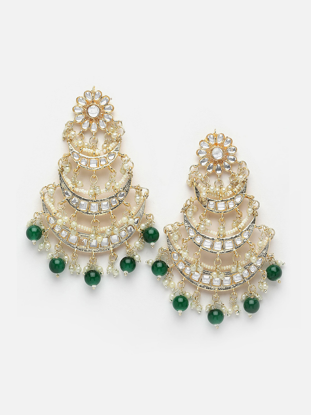 

Anouk Gold-Plated Kundan-Studded & Pearls Beaded Crescent Shaped Chandbalis