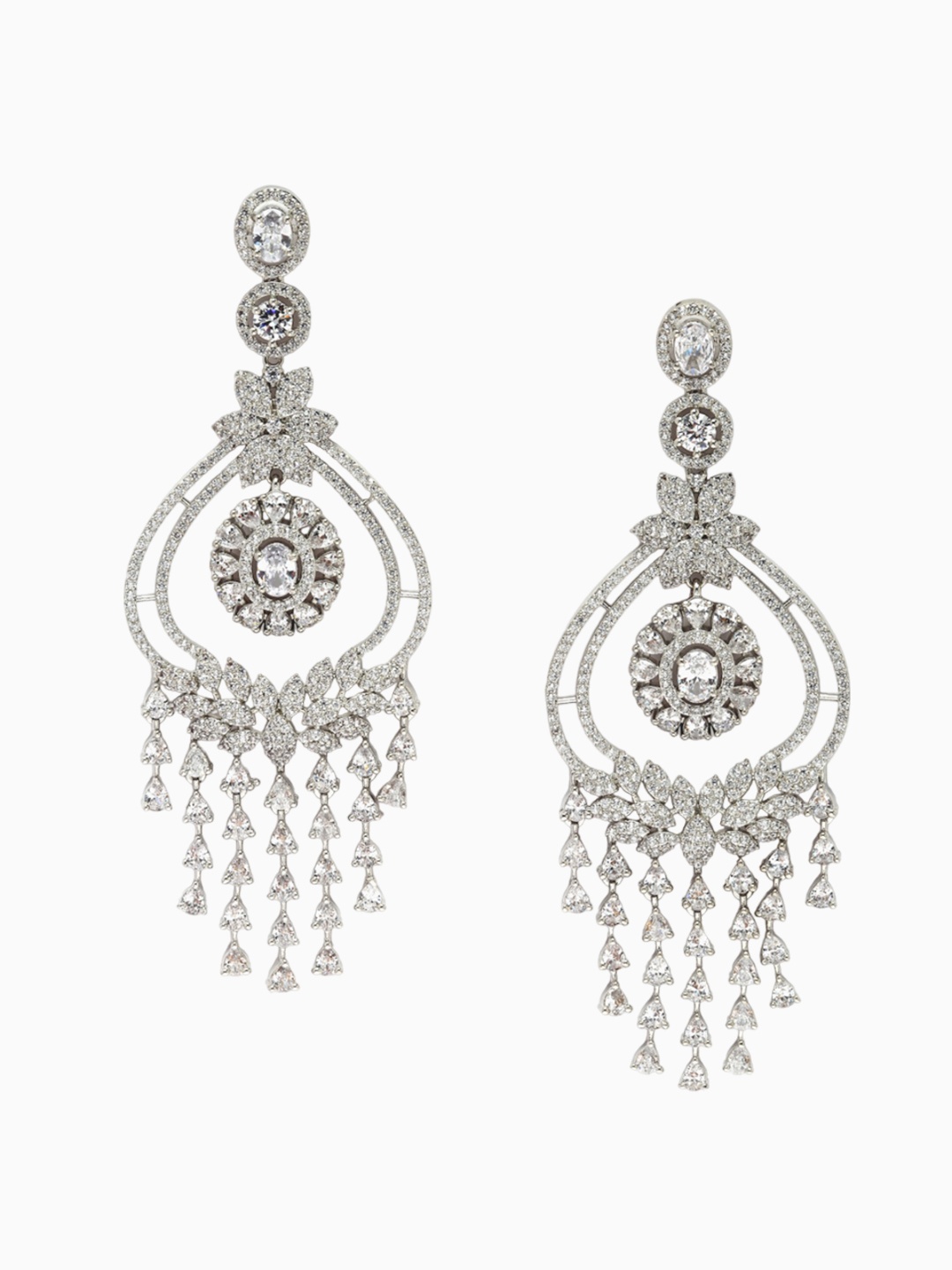 

Anouk Rhodium-Plated American Diamond-Studded Drop Earrings, Silver