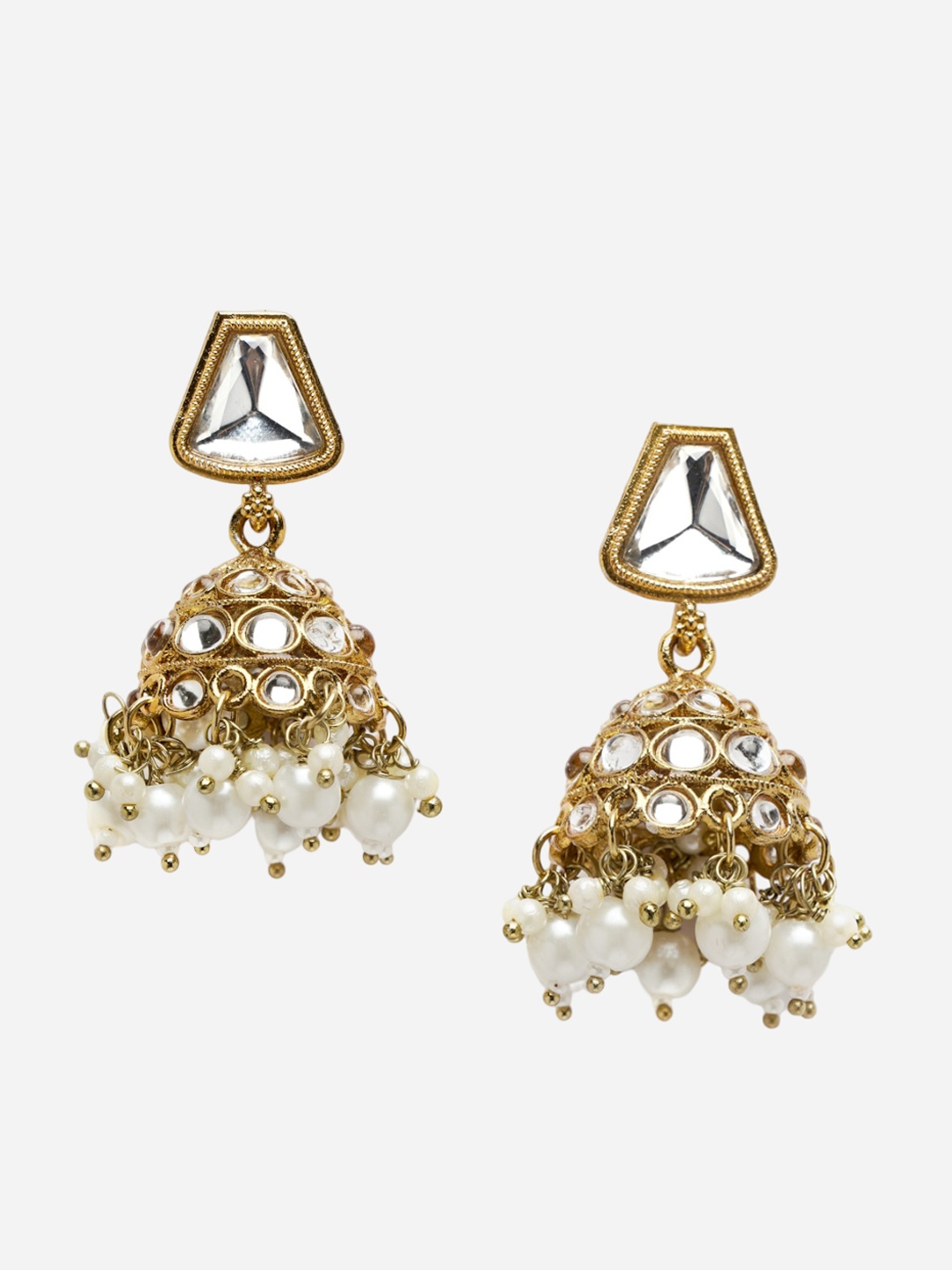 

Anouk Gold-Plated Kundan-Studded & Pearls Beaded Dome Shaped Jhumkas