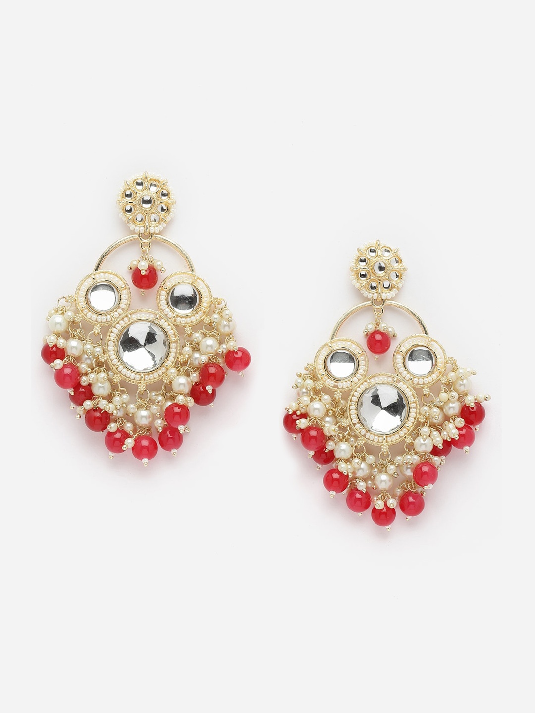 

Anouk Gold-Toned Gold-Plated Kundan Contemporary Drop Earrings, Red